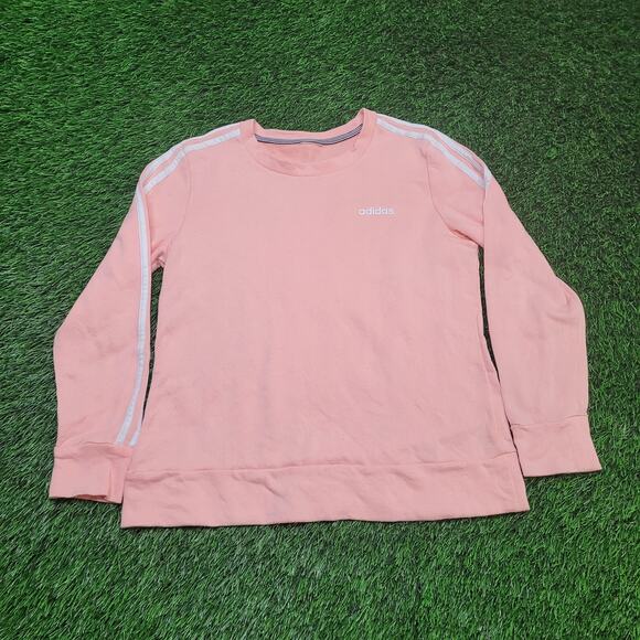Adidas Classic 3-Stripe Crewneck Sweatshirt Womens Medium Peach Pink Logo - Picture 1 of 7